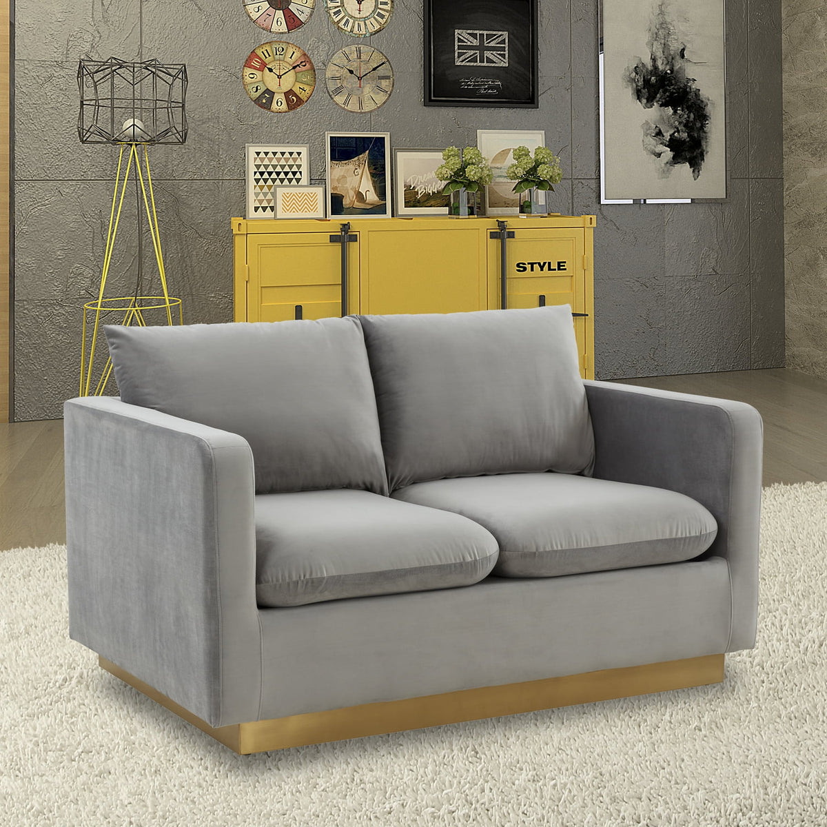 Upholstered Velvet Loveseat with Gold Frame N326