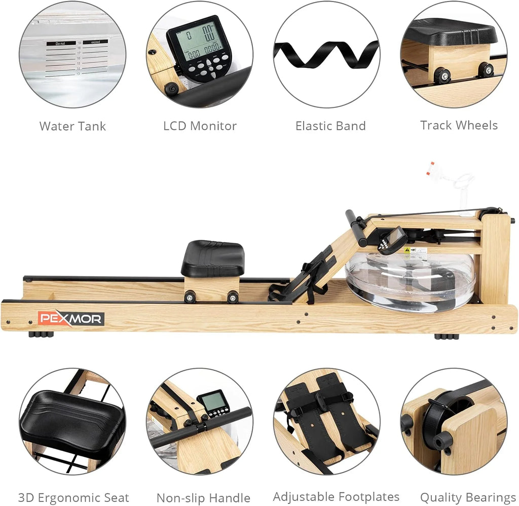 Oak Wood Water Rowing Machine with LCD Monitor N865
