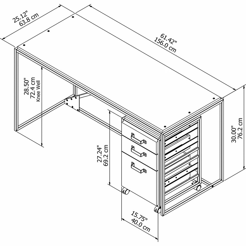 62" Industrial Writing Desk with Mobile File Cabinet R78440