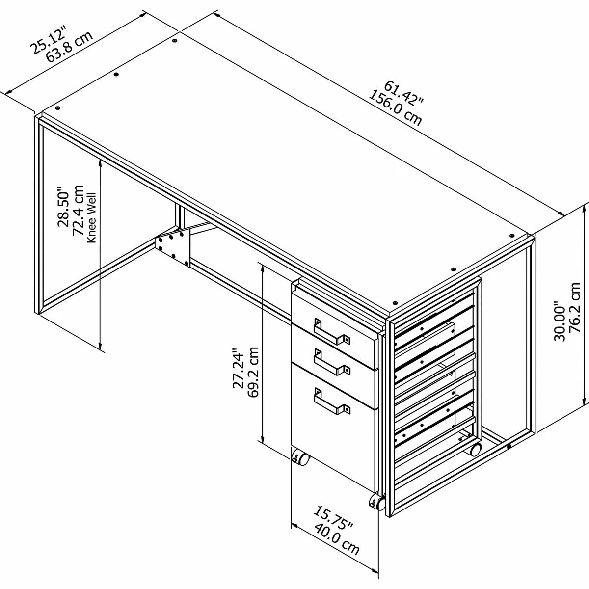 62" Industrial Writing Desk with Mobile File Cabinet R78440