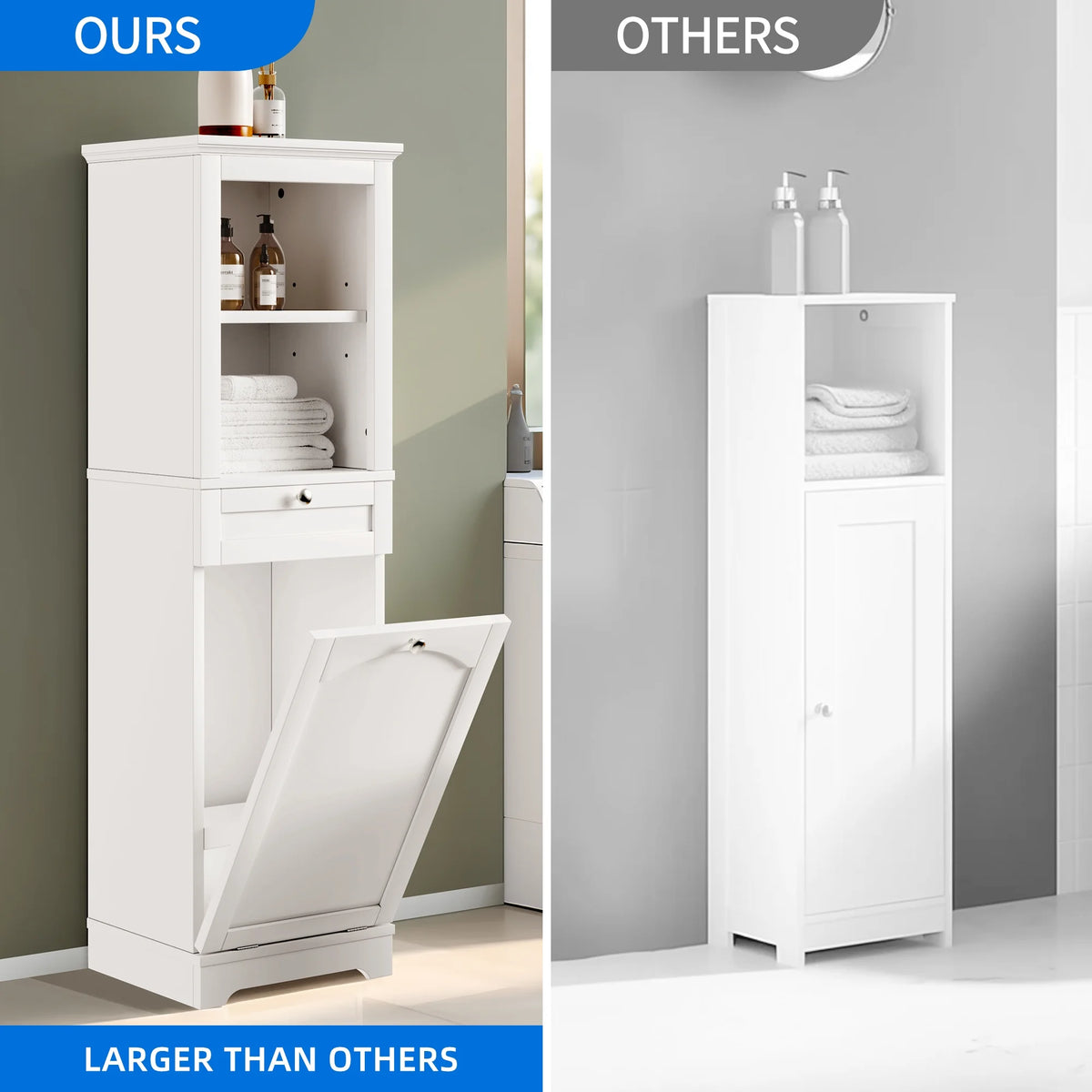 White Tilt Out Laundry Cabinet with Basket C1465