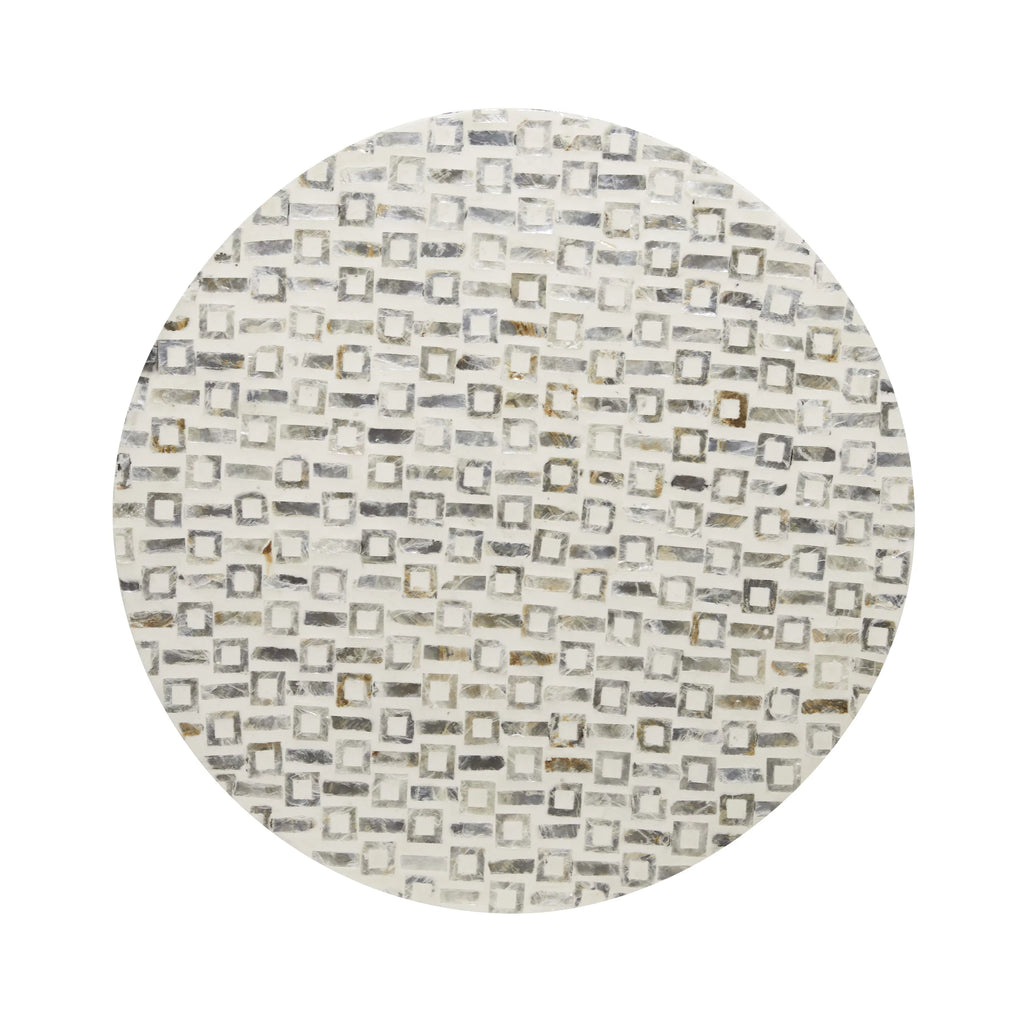 18" x 22" White Mother of Pearl Accent Table with Gold Base T96003