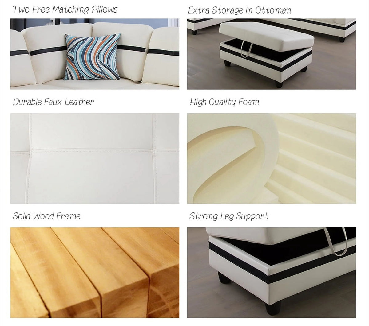 Leather Upholstered Sectional Sofa with Storage Ottoman S88736