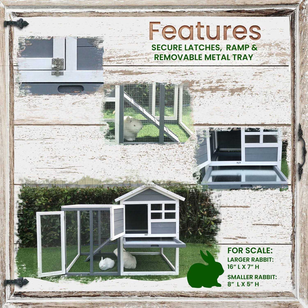 Outdoor Wooden Elevated Rabbit Hutch with Ramp A454591
