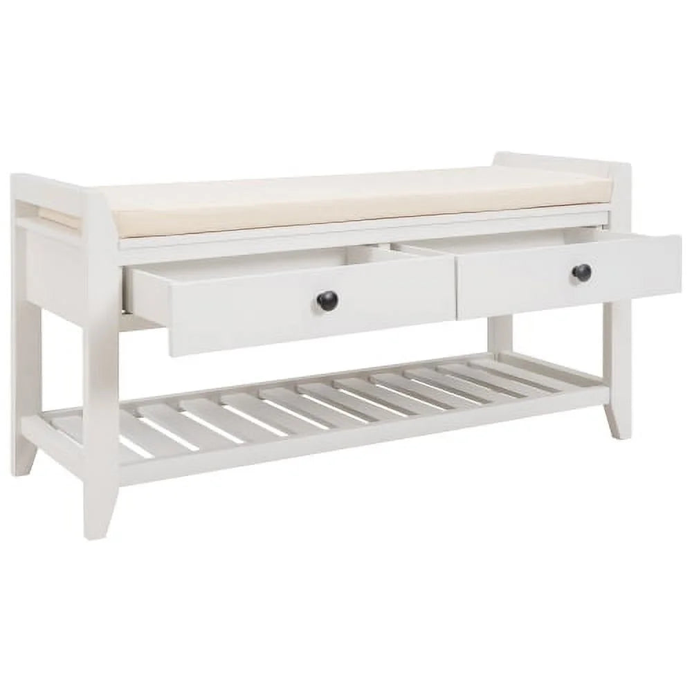 White Shoe Rack with Cushioned Seat and Drawers W176