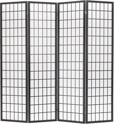 4 Panel Wooden Folding Room Divider with Storage Shelves G1608
