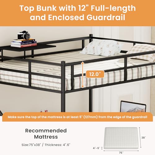 Black Full Size Loft Bed with L-Shaped Desk and Stairs H314556