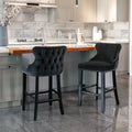 Black Velvet Upholstered Bar Stools Set of 2 Y828