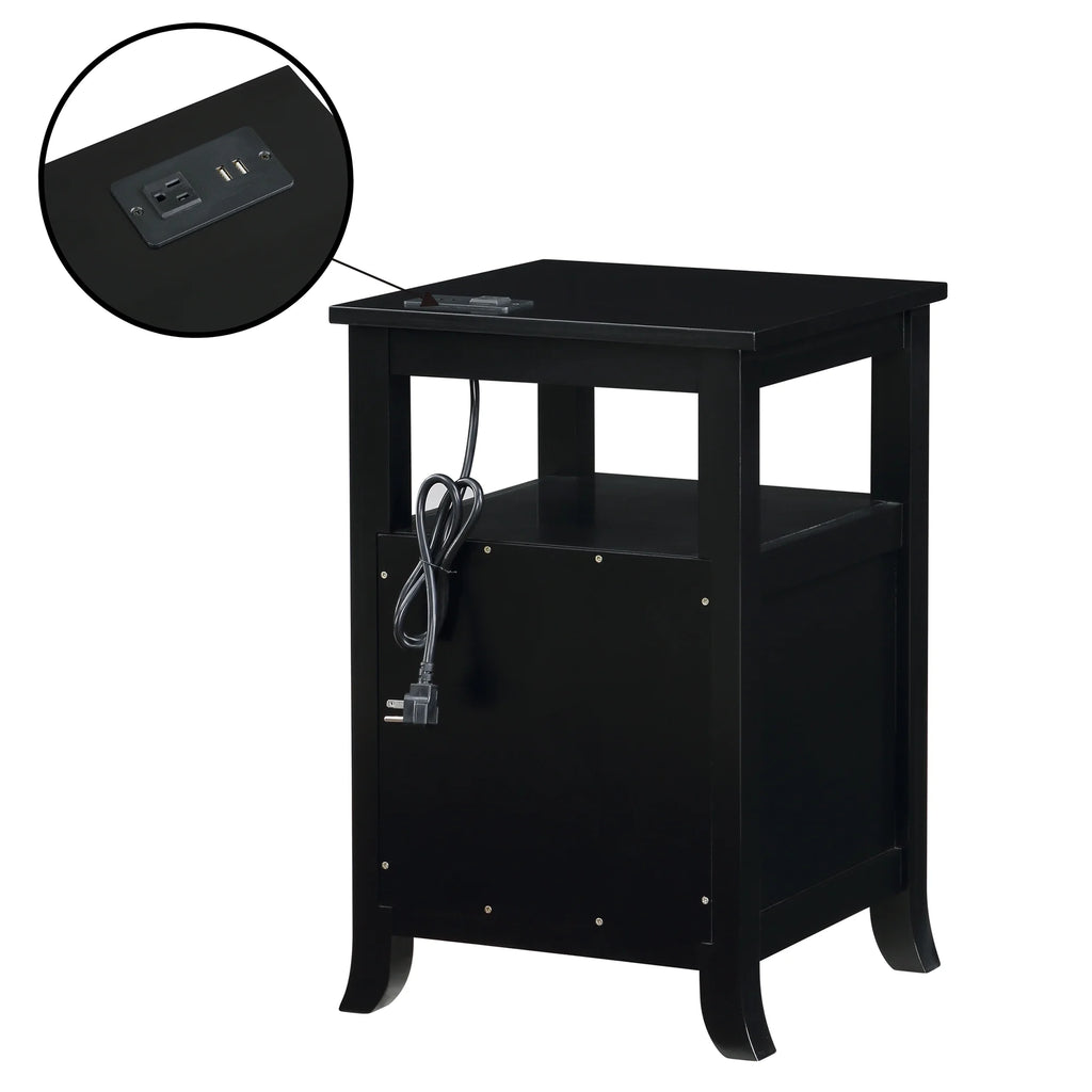 Black Two-Drawer End Table with Charging Station and Shelf Y87540