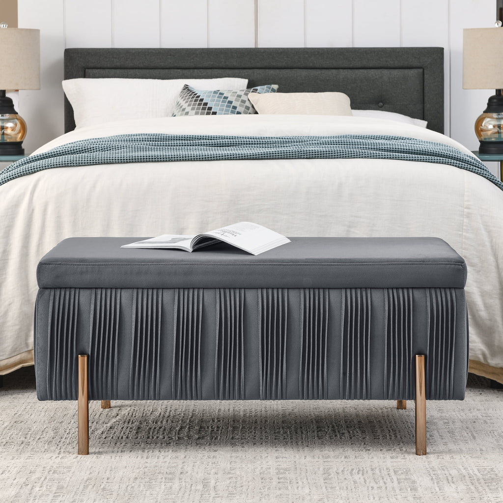 Grey Velvet Upholstered Storage Bench X289041