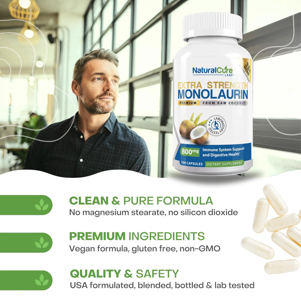 800mg Monolaurin Capsules 100 Count Vegan Non-GMO Gluten Free Supplement T812