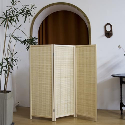 Beige 3.95 FT Tall Bamboo Folding Room Divider D4519