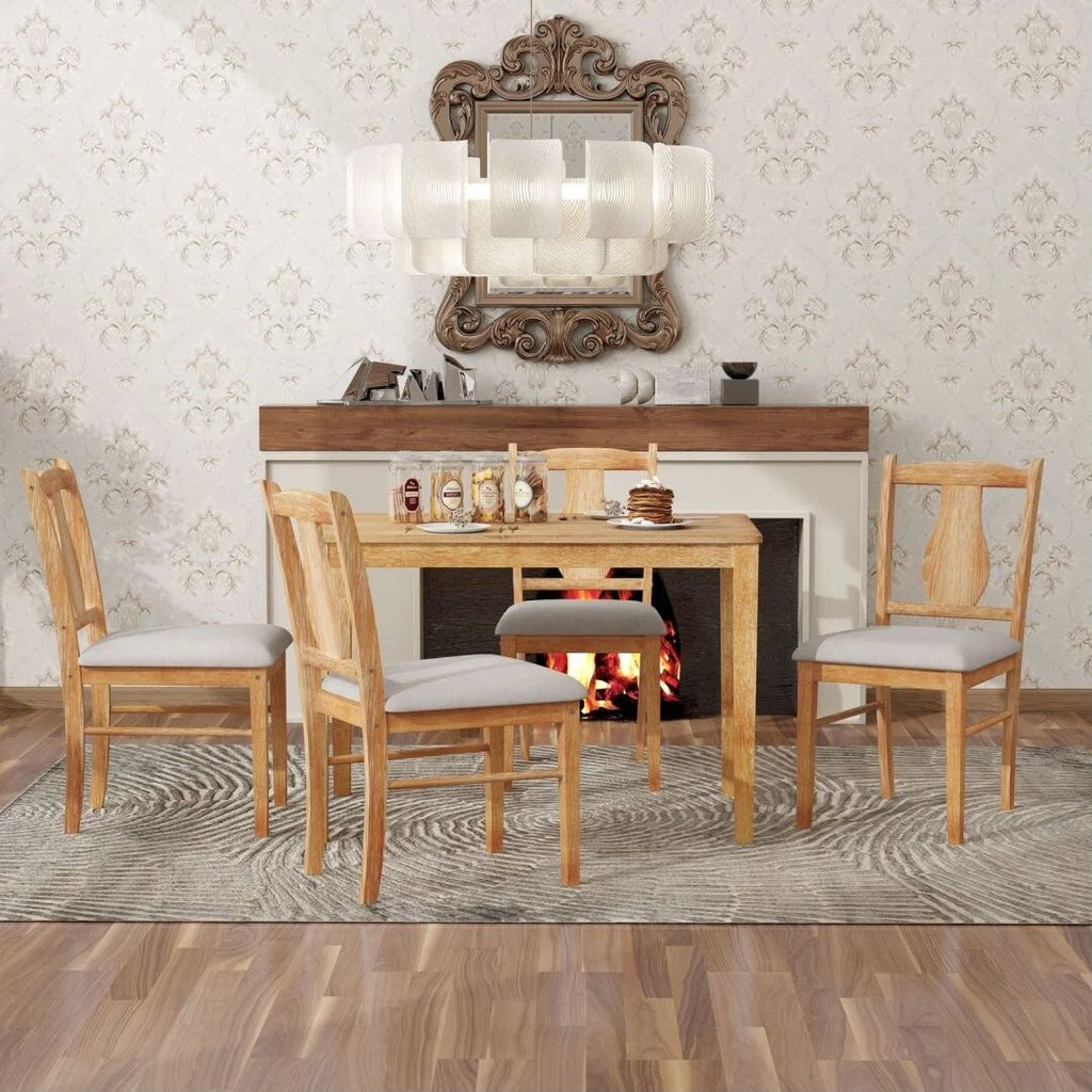 5-Piece Wooden Dining Table Set with 4 Upholstered Chairs D752976