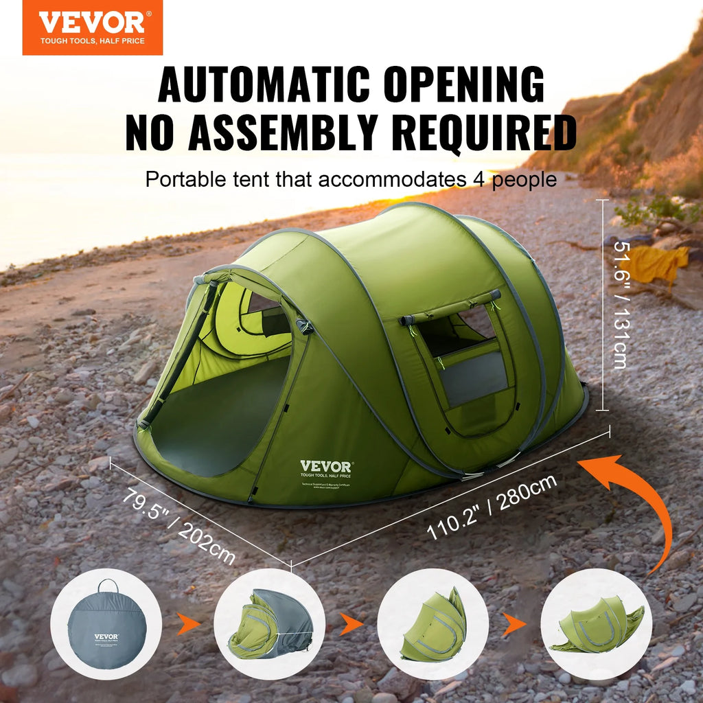 Camping Tent 9.2 x 6.6 x 4.3 ft 4 Person Waterproof Lightweight A446