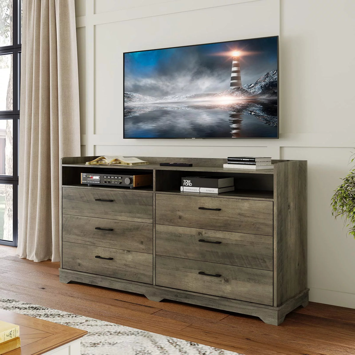 Black 6 Drawers Dresser O40136