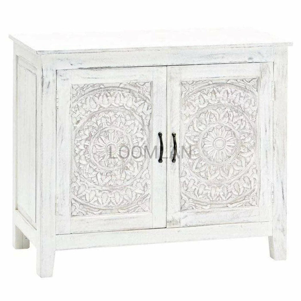 White Hand Carved Accent Cabinet G585