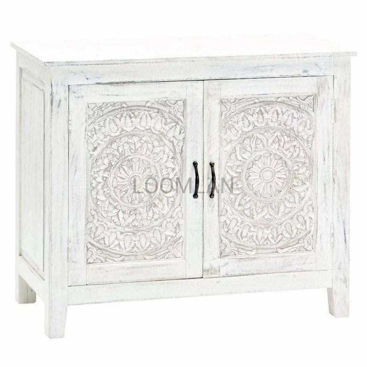 White Hand Carved Accent Cabinet G585