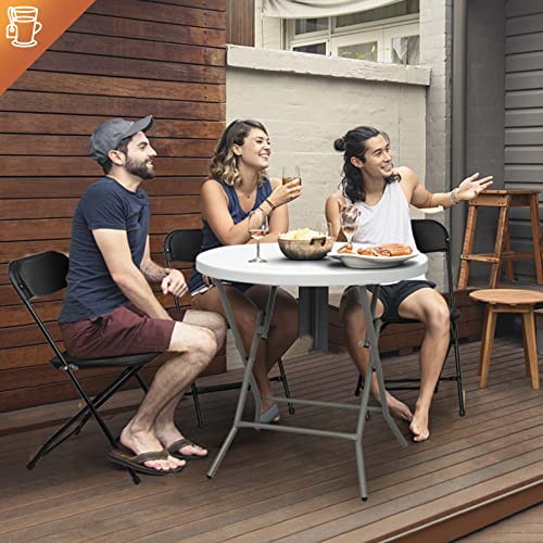 Black 4 Pack Stackable Plastic Folding Chairs with Metal Frame C174627