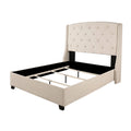Upholstered King Bed with Nailhead Trim Off White Ivory Fabric W50759
