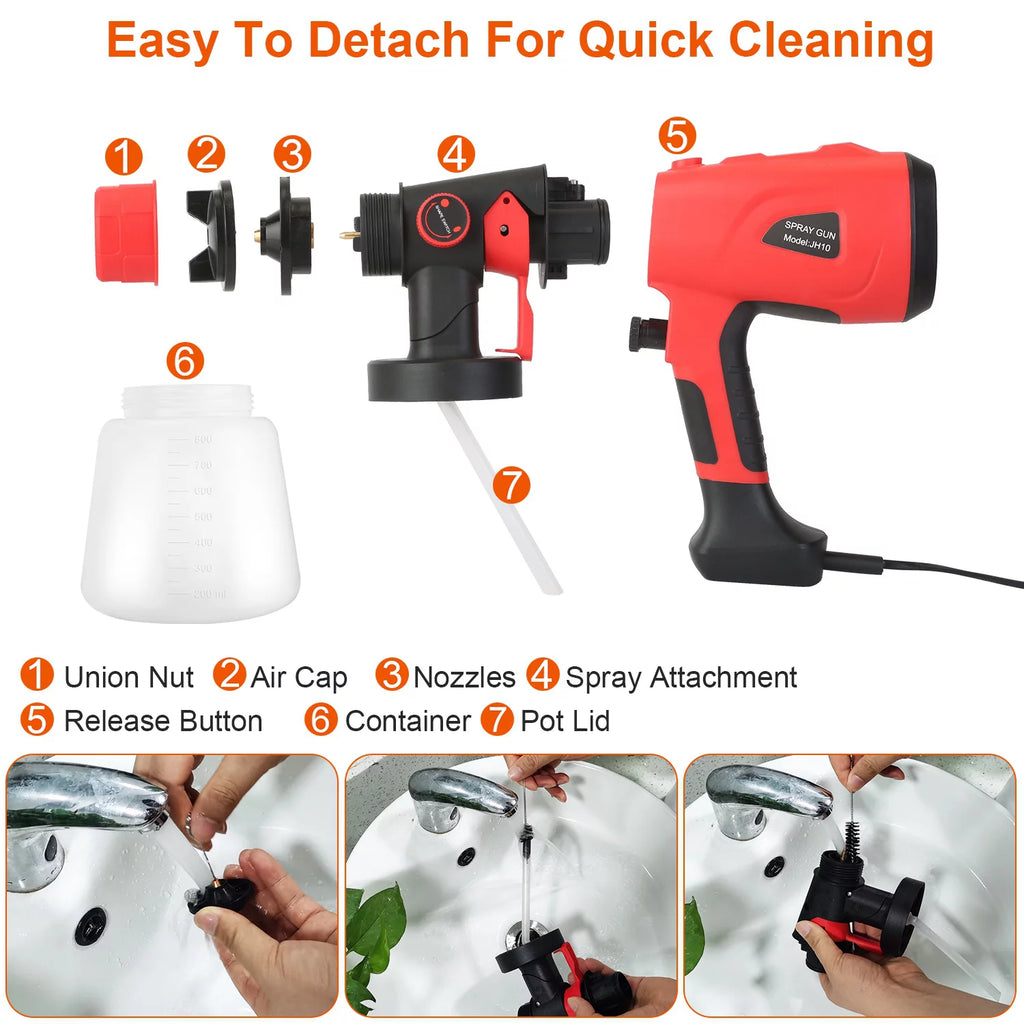 Electric Paint Sprayer with 3 Spray Patterns 5 Nozzles 800ML Detachable Cup F9232