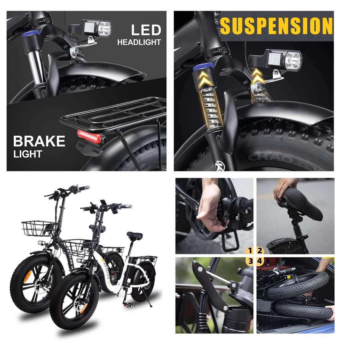 20 Fat Tire 1000W Electric Bike with 48V 17.5AH Removable Battery F526709