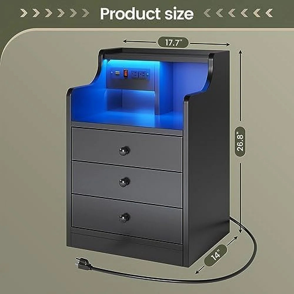Grey Nightstand with Charging Station and 3 Drawers N476614
