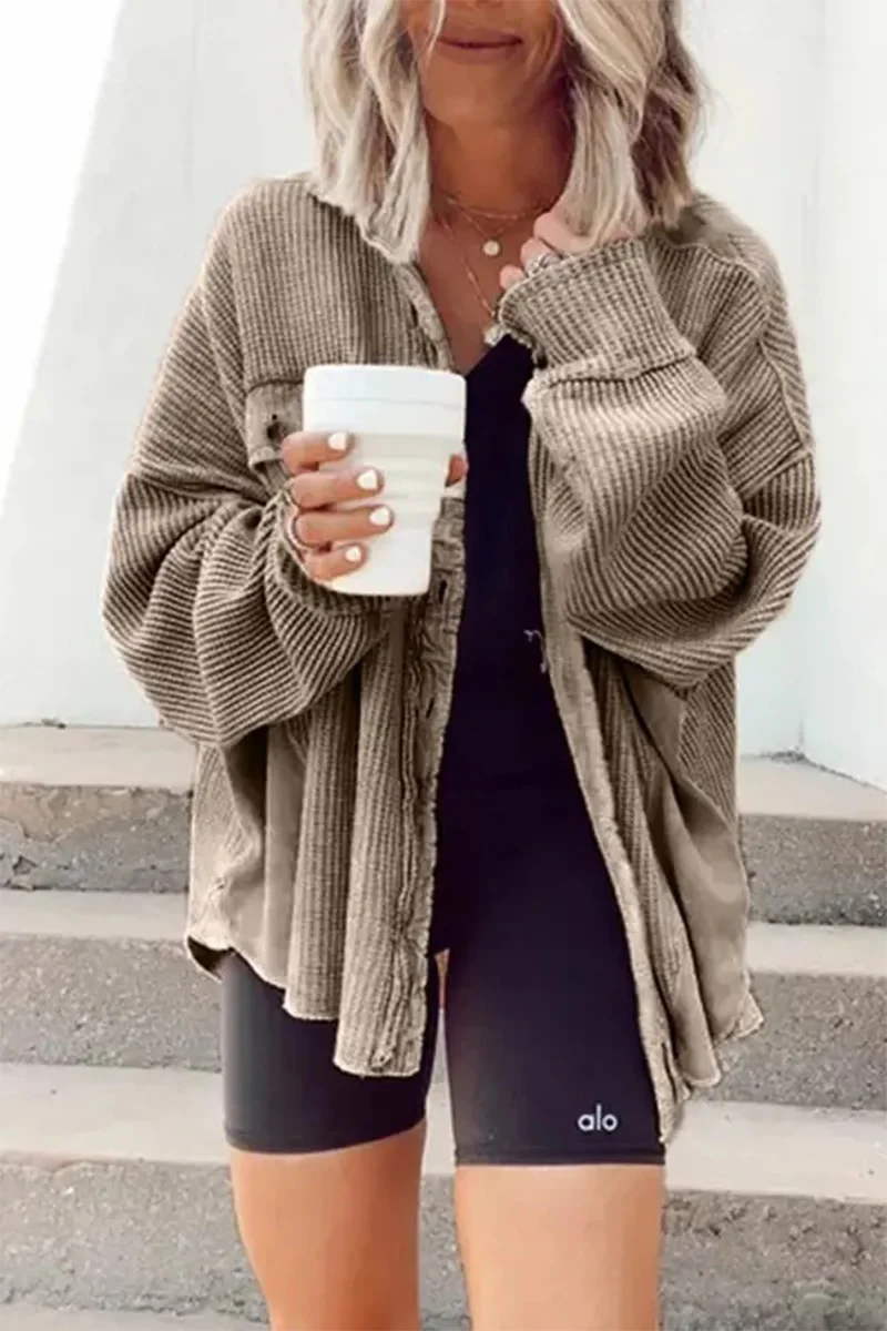 Solid Patchwork Turndown Collar Outerwear C650185