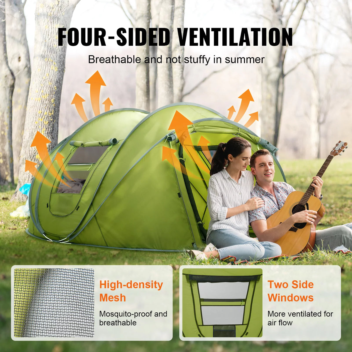 Camping Tent 9.2 x 6.6 x 4.3 ft 4 Person Waterproof Lightweight A446