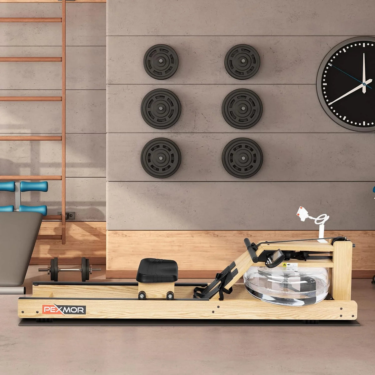 Oak Wood Water Rowing Machine with LCD Monitor N865