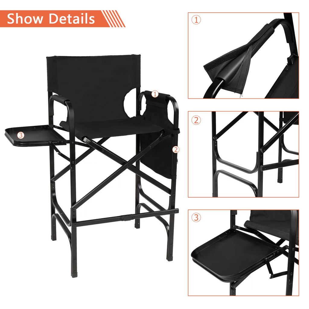 Black Folding Directors Chair with Side Table Storage Bag B8396
