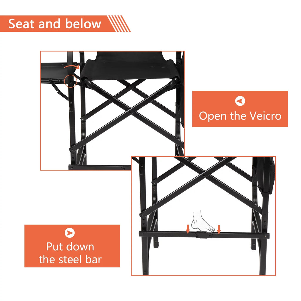 Black Folding Directors Chair with Side Table Storage Bag B8396