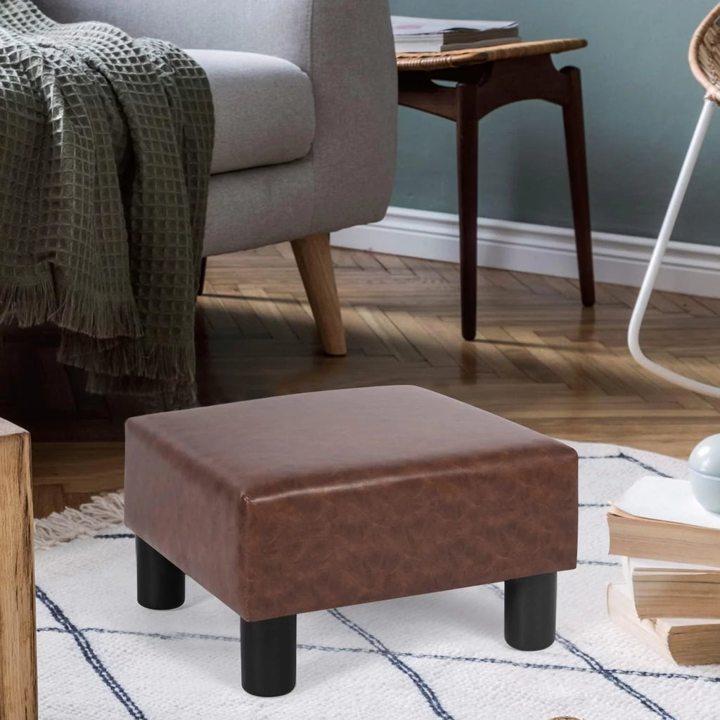 Dark Brown Faux Leather Square Footstool T17741