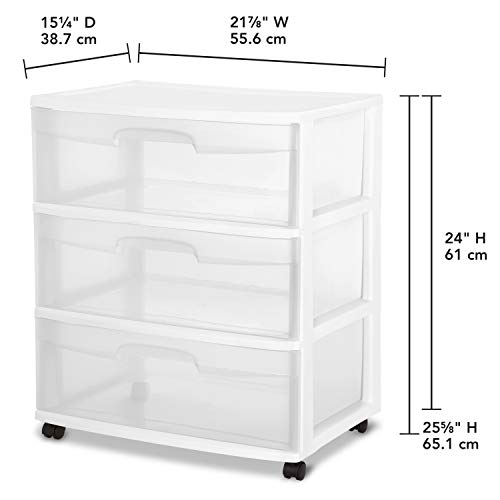 Rolling Plastic Storage Drawer Cart with 3 Clear Drawers, White R414