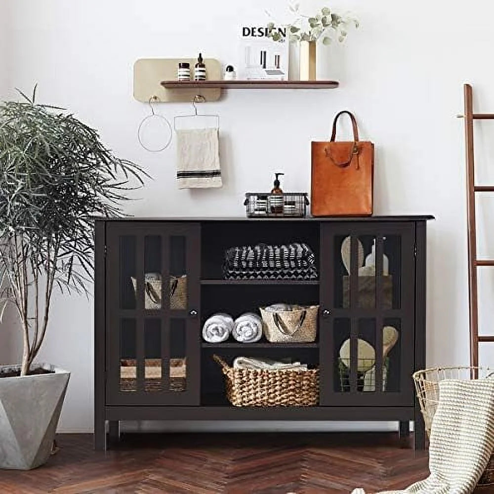 Brown Wood TV Stand with 2 Cabinets and 3 Open Shelves M63269
