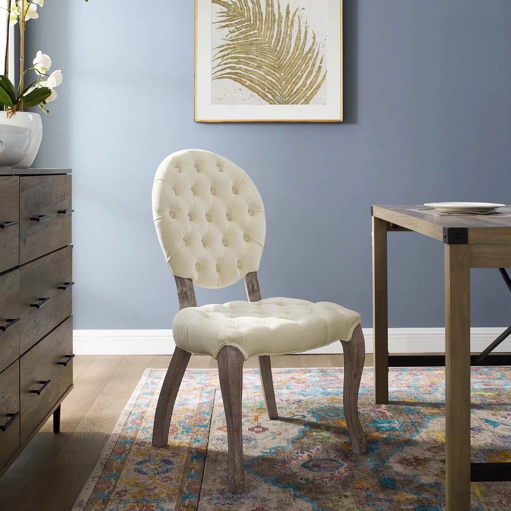 French Vintage Velvet Side Chair in Ivory I734