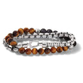 Men's Tiger Eye & Lava Bead Stainless Steel Wrap Bracelet R6460