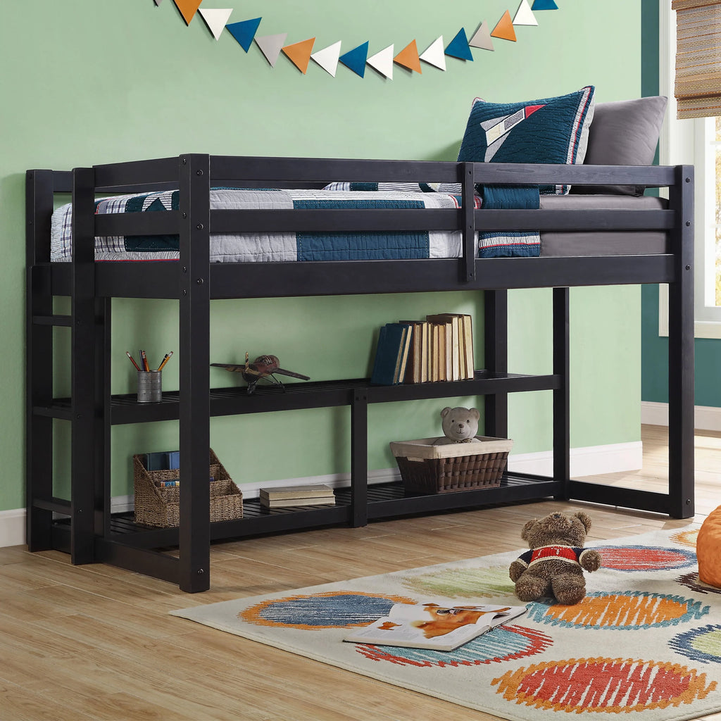Black Twin Loft Storage Bed V57514