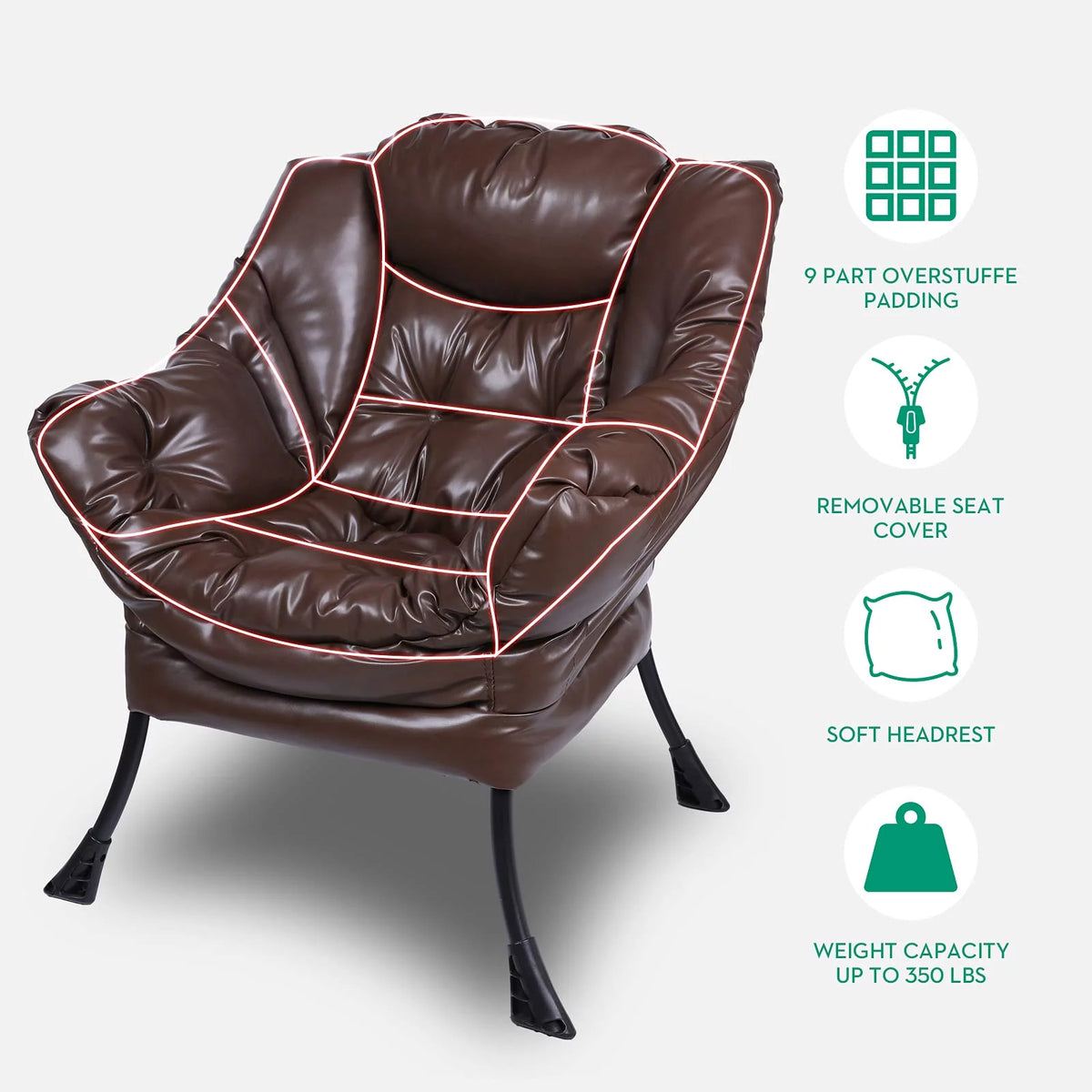 Brown Faux Leather Armchair with Side Pocket R607