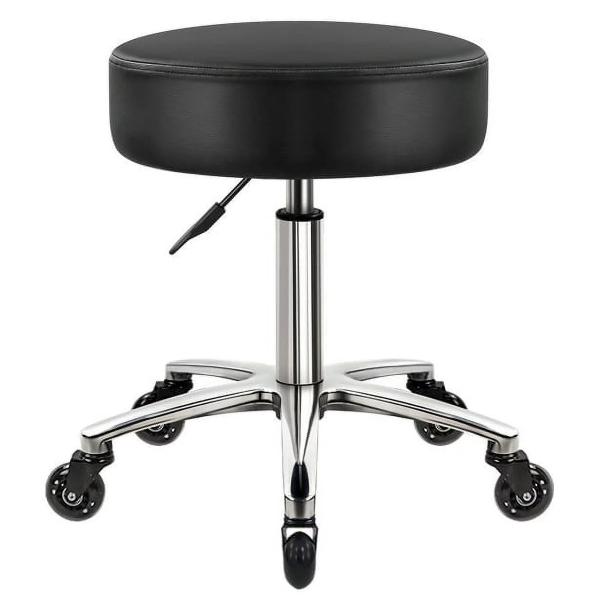 Heavy Duty Rolling Stool with Wheels Hydraulic Swivel Adjustable Ergonomic Thick Leather Seat Black C67375
