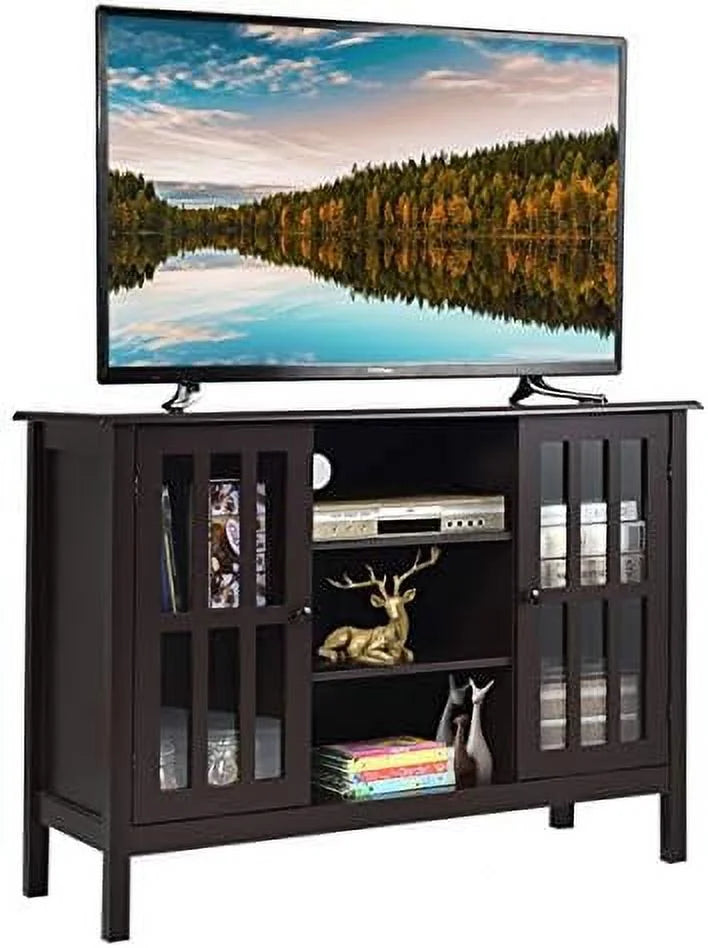 Brown Wood TV Stand with 2 Cabinets and 3 Open Shelves M63269