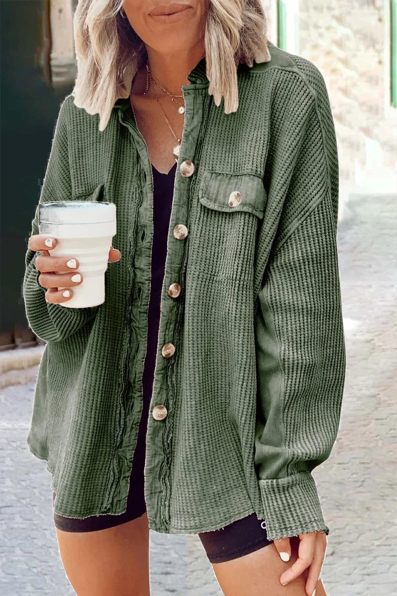 Solid Patchwork Turndown Collar Outerwear C650185
