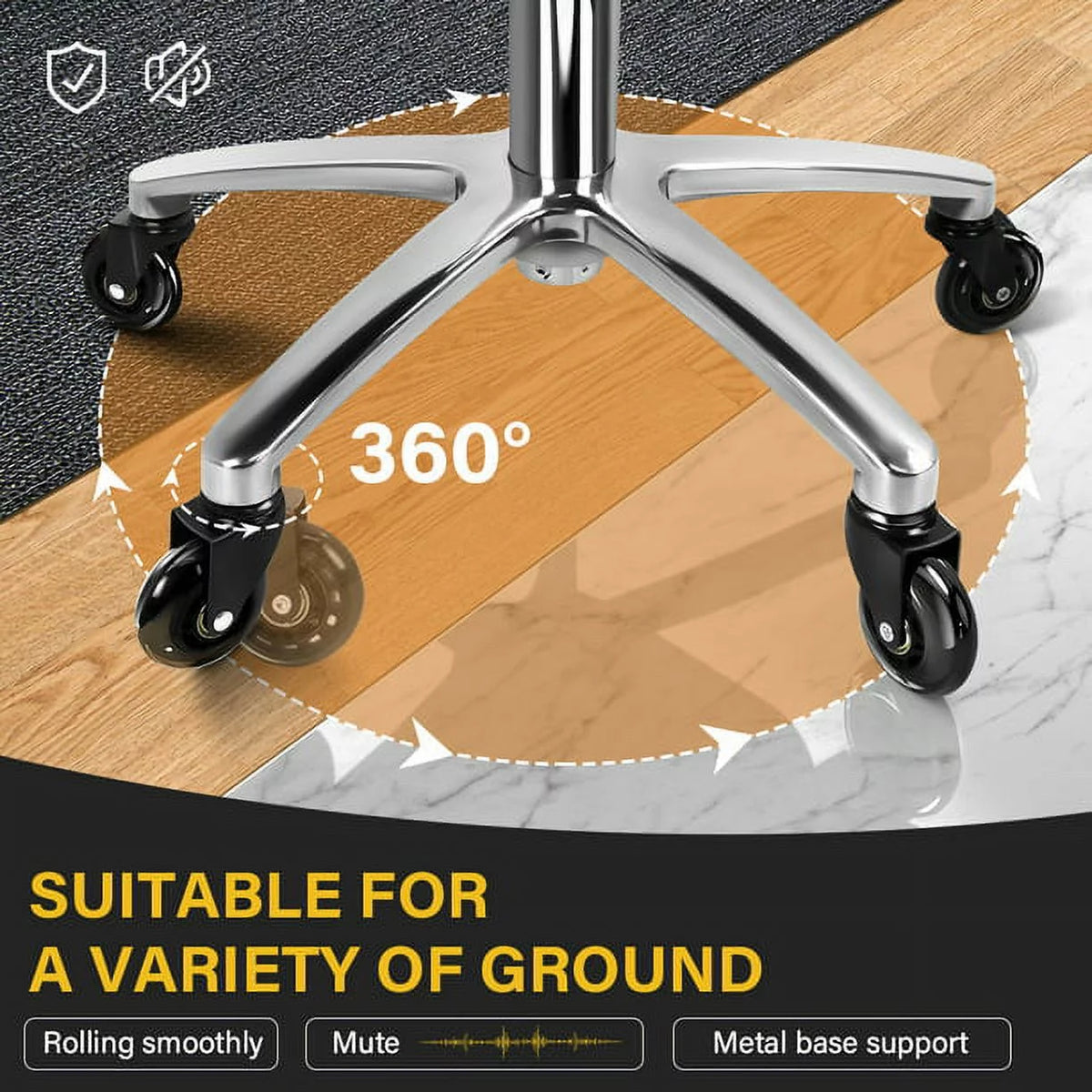 Heavy Duty Rolling Stool with Wheels Hydraulic Swivel Adjustable Ergonomic Thick Leather Seat Black C67375
