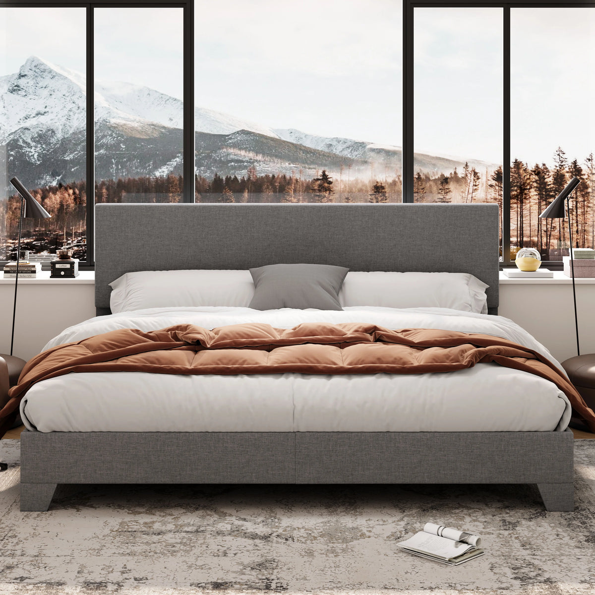 Queen Size Platform Bed with Adjustable Leather Headboard C762