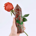 8" Red Green Strawberry Quartz Crystal Wand Hexagonal Gemstone Tower L511902