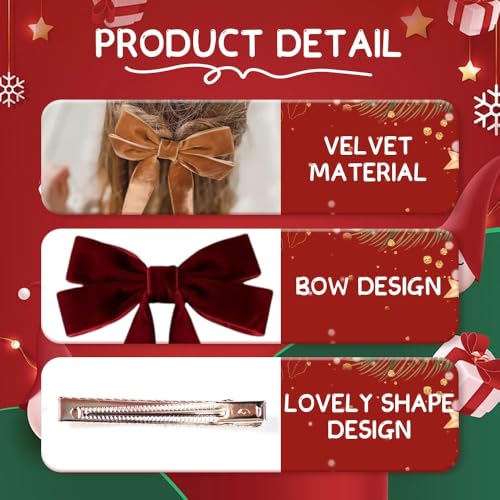 Velvet Christmas Tree Bows with Hair Clip, 10 PCS Red Z12459