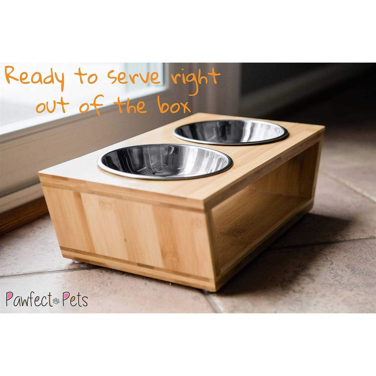 Elevated Dog Bowl Stand with 4 Stainless Steel Bowls X948