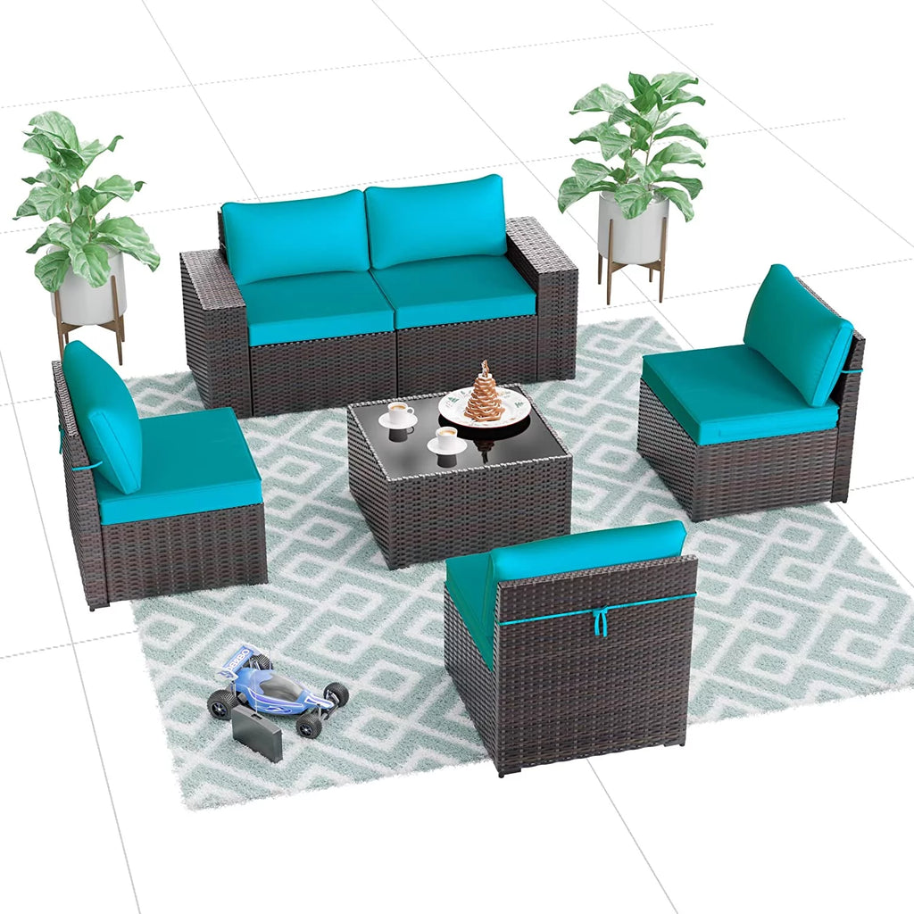 6 Pieces PE Rattan Wicker Patio Sofa Set with Cushions & Coffee Table A52172