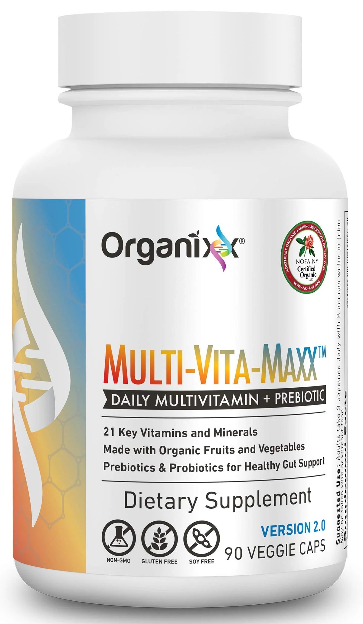Whole Food Multivitamin Vegan Fermented Vitamin Supplement with Organic Fruits and Veggies, 90 Gel Capsules D989