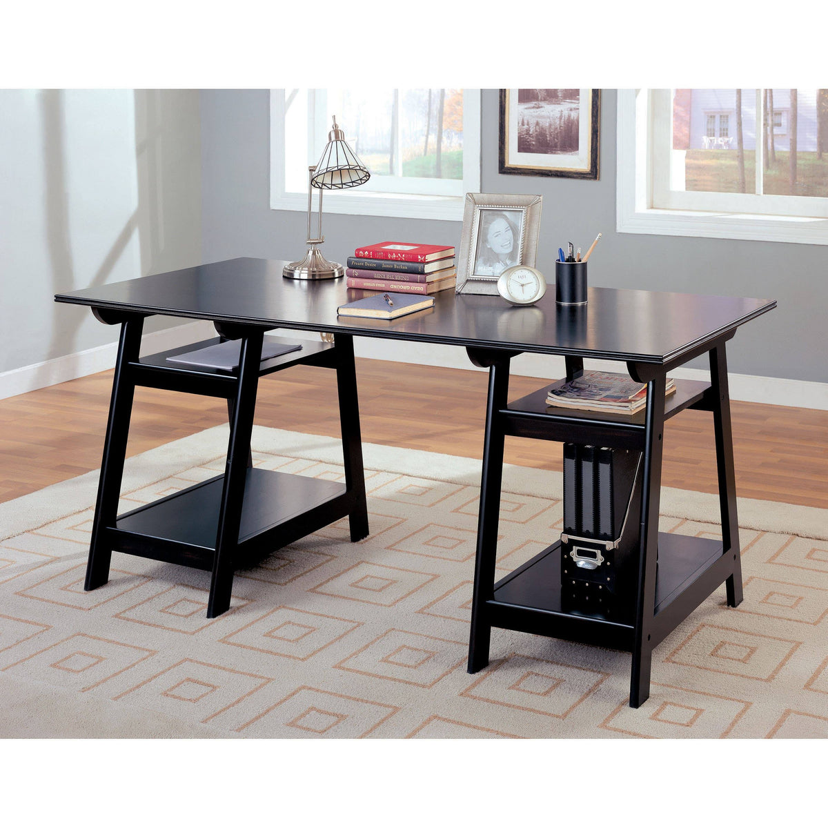 Black Trestle Style Writing Desk F42592