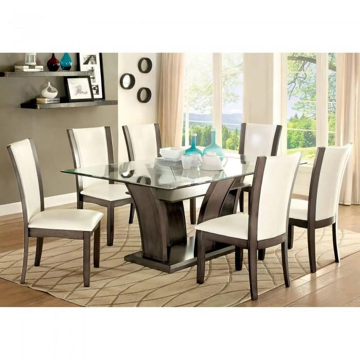 Gray Solid Wood Dining Room Set 7pcs I430510